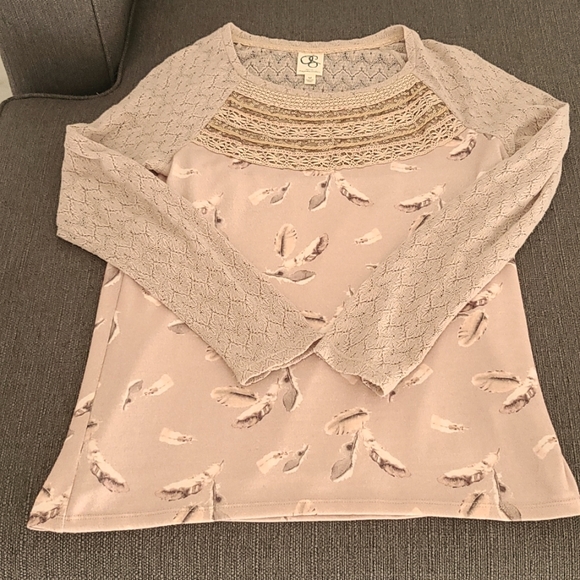 One September Aves Feather BoHo Mixed Media Top M - Picture 12 of 13